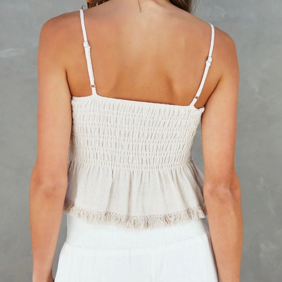 VICI COLLECTION 🌺 Haley Cotton Smocked Frayed Hem Babydoll Flowy Top Beige - Picture 3 of 8